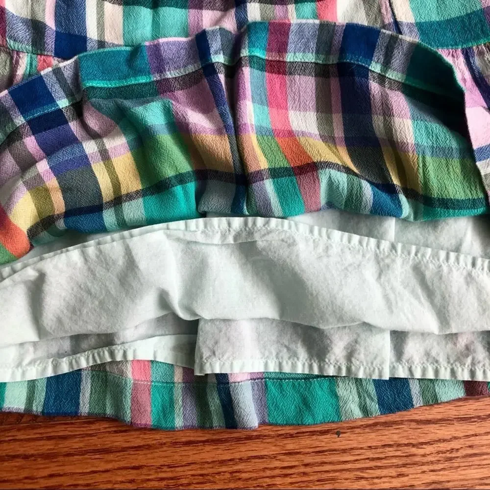 GAP KIDS Plaid Multicolor Peplum Top Short Sleeve Lined Girl’s Size XL